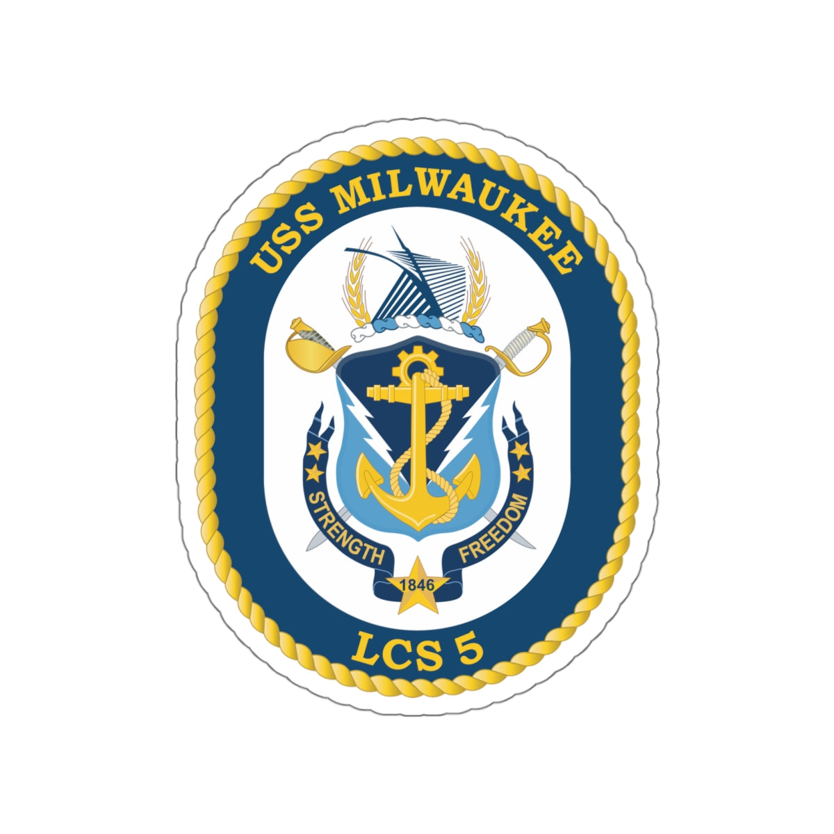 Die-Cut Vinyl Sticker - Navy - USS Milwaukee (LCS-5) wo Txt X 300