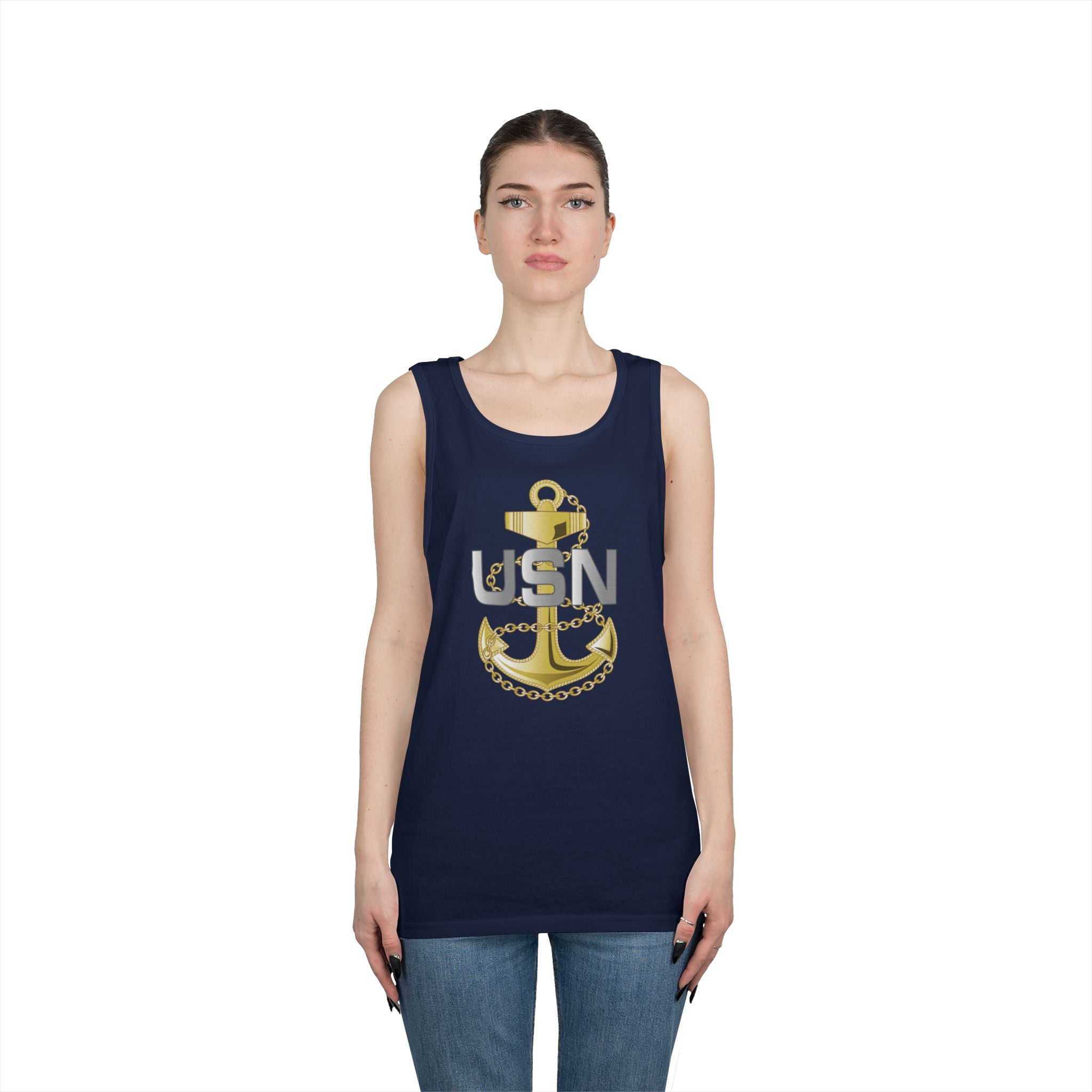 Unisex Heavy Cotton Tank Top - Navy - Fouled Anchor wo txt
