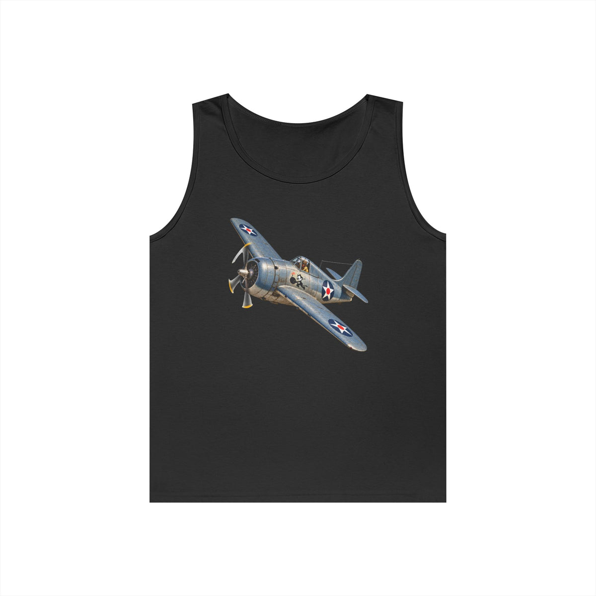 Unisex Heavy Cotton Tank Top - NAVY - VF - 3 - Wildcat w FELIX WWI Insignia - 3D - Enhanced