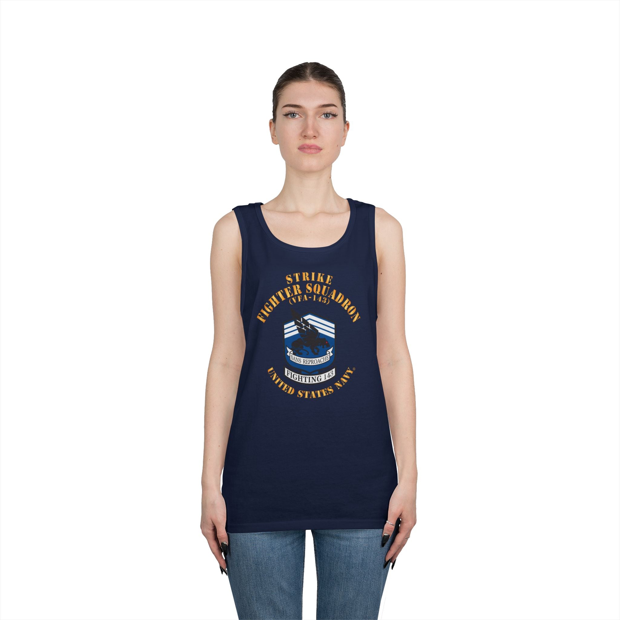 Unisex Heavy Cotton Tank Top - Navy - Strike Fighter Squadron 143 (VFA-143)