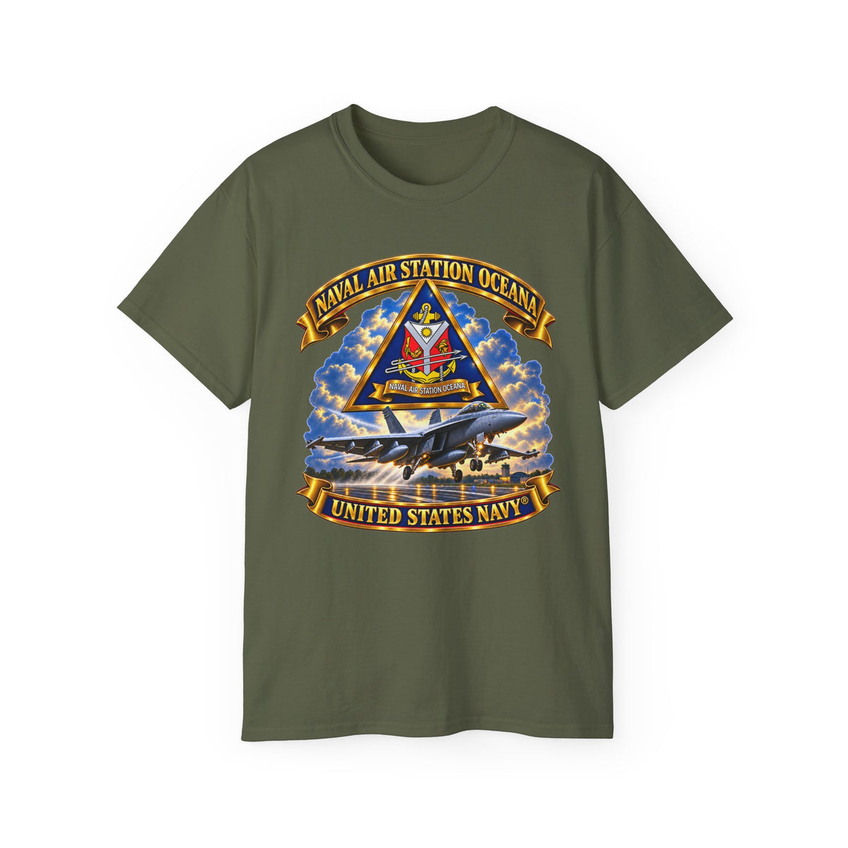 Unisex Ultra Cotton T-Shirt - Navy - Naval Air Station Oceana - Crest with Aircraft - United States Navy - 3D - Enhanced