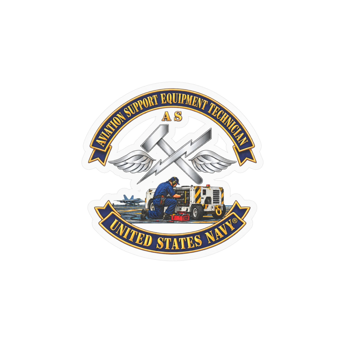 Kiss-Cut Vinyl Decal - Navy - Rate - Aviation Support Equipment Technician (AS) with Scene - 3D - Enhanced