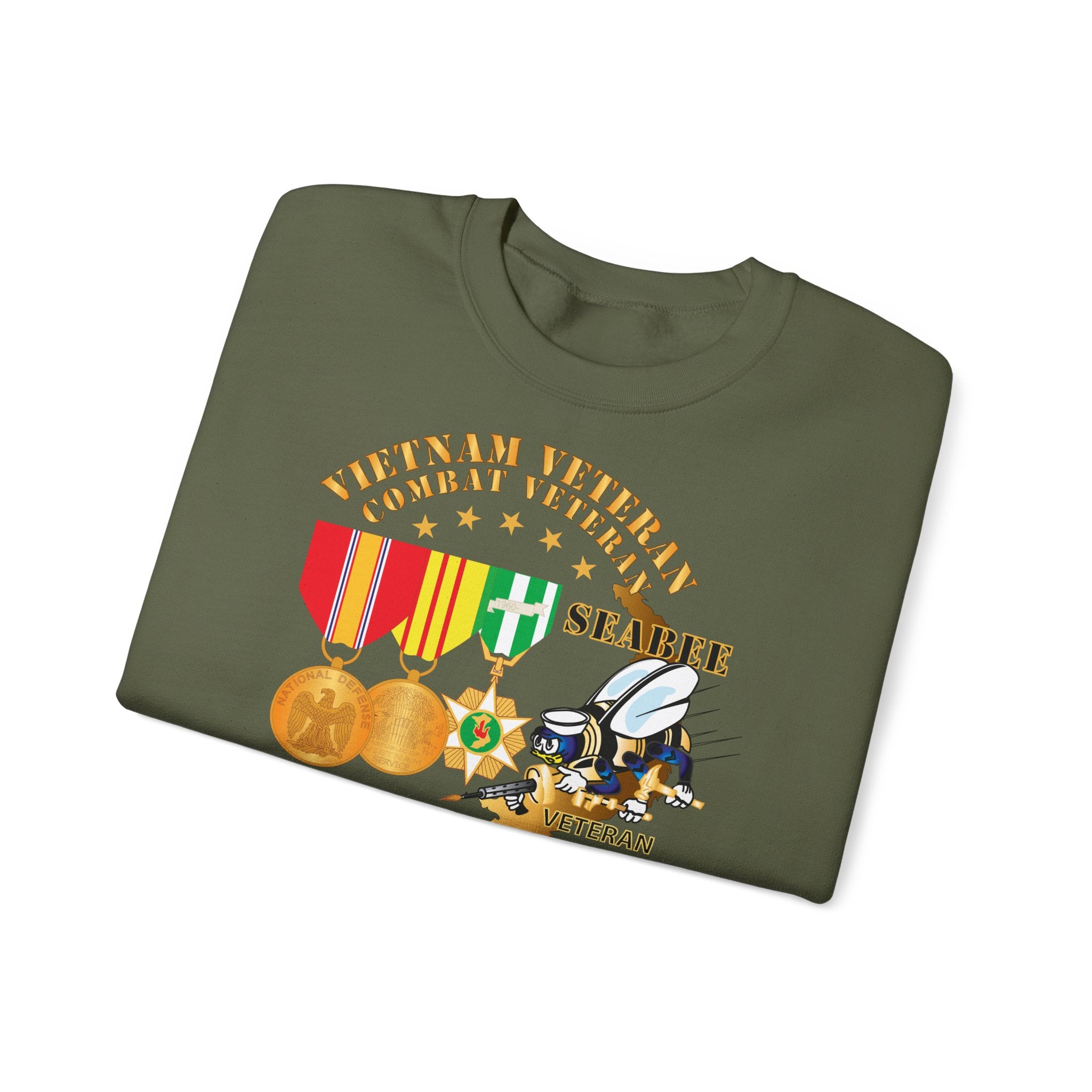 Unisex Heavy Blend™ Crewneck Sweatshirt - Navy - Vietnam  Veteran - w Medals - VN - Seabee
