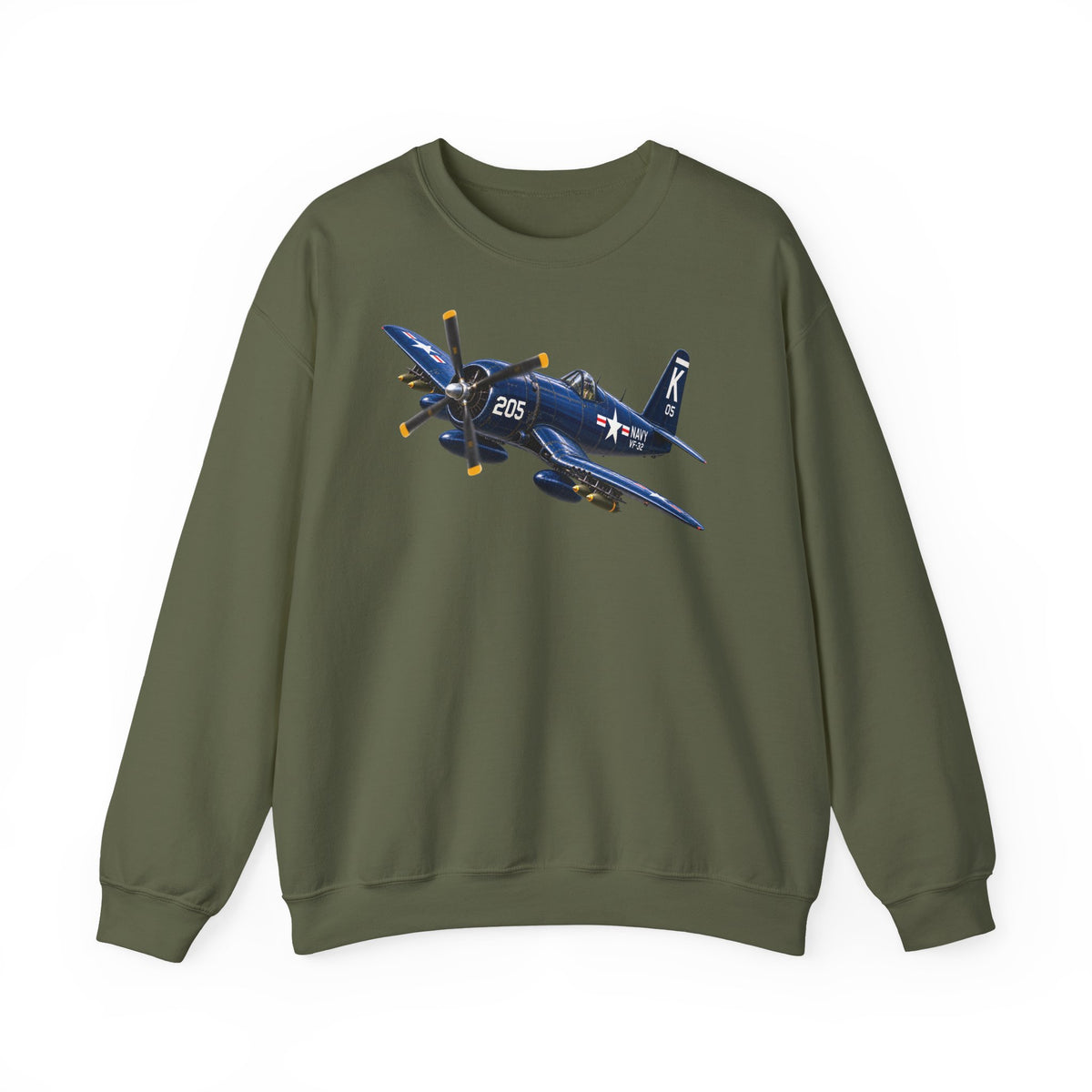 Unisex Heavy Blend™ Crewneck Sweatshirt - NAVY - F4U-4 Corsair 205 (VF-32) - 3D - Enhanced