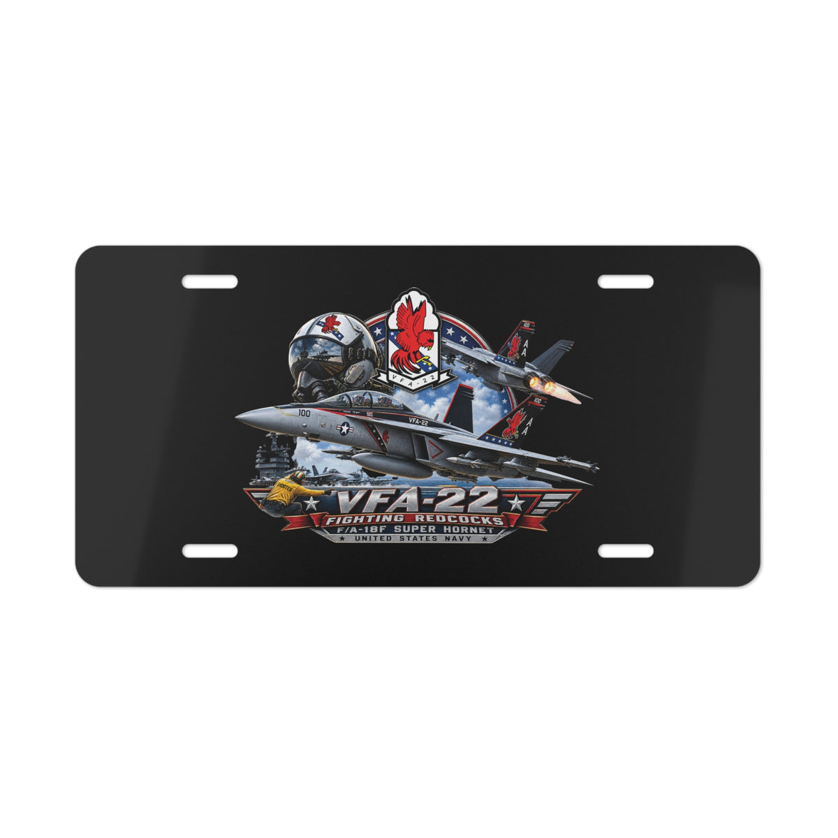 Vanity License Plate - Strike Fighter Squadron 22nd - AC - Fighting Redcocks - 3D - Enhanced