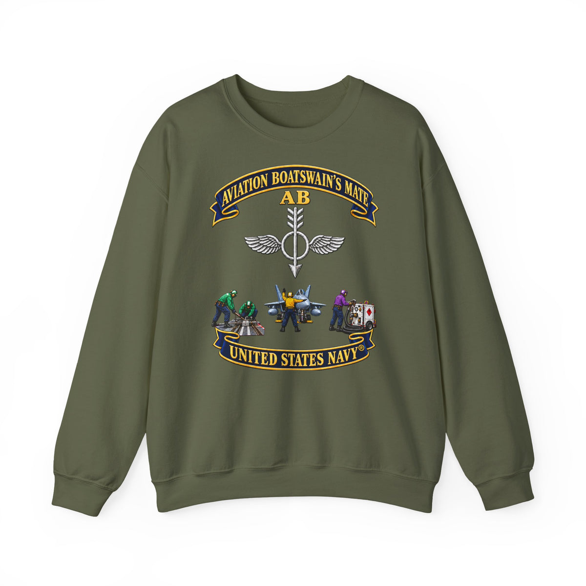 Unisex Heavy Blend™ Crewneck Sweatshirt -  Navy - Aviation Boatswains Mate Br with 3 Scene - 3D - Enhanced