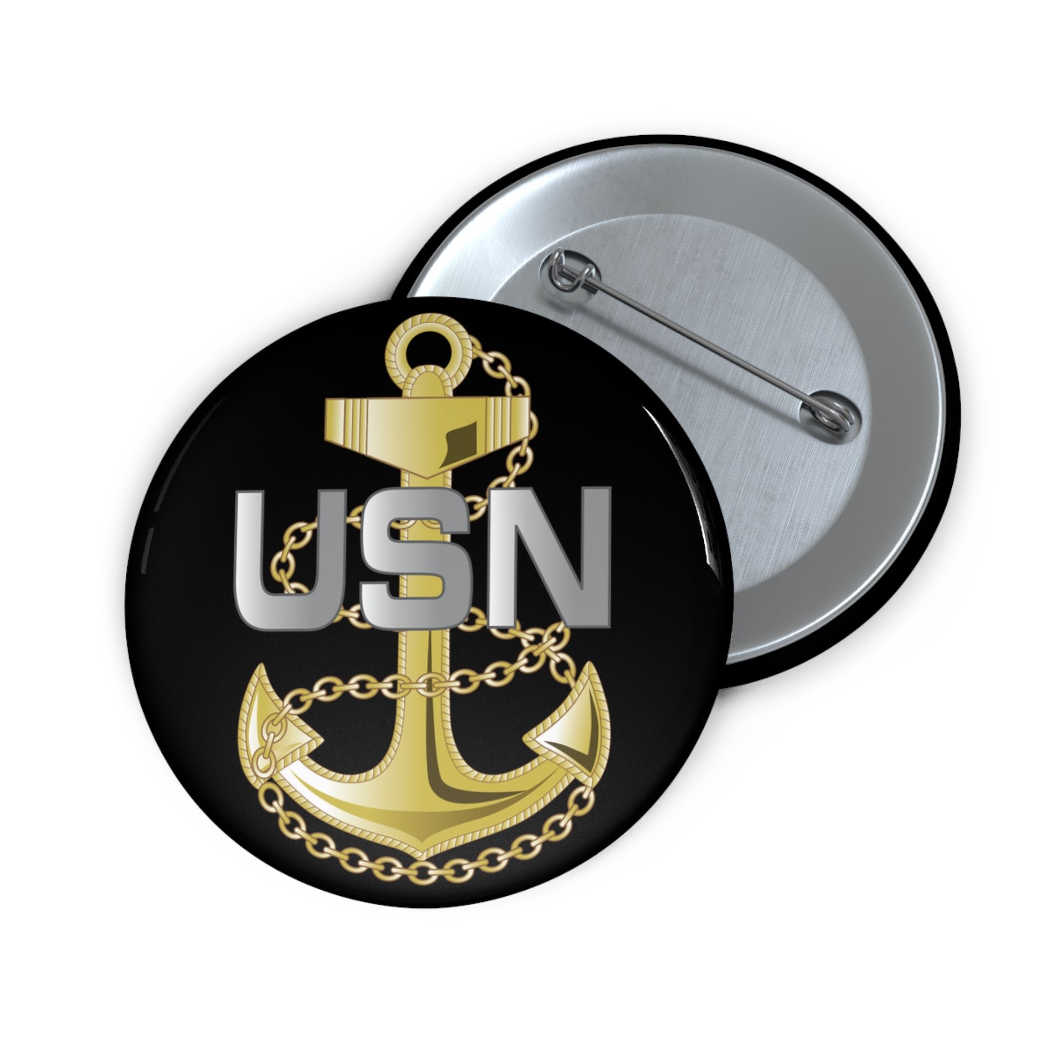 Custom Pin Button - Navy - Fouled Anchor wo txt