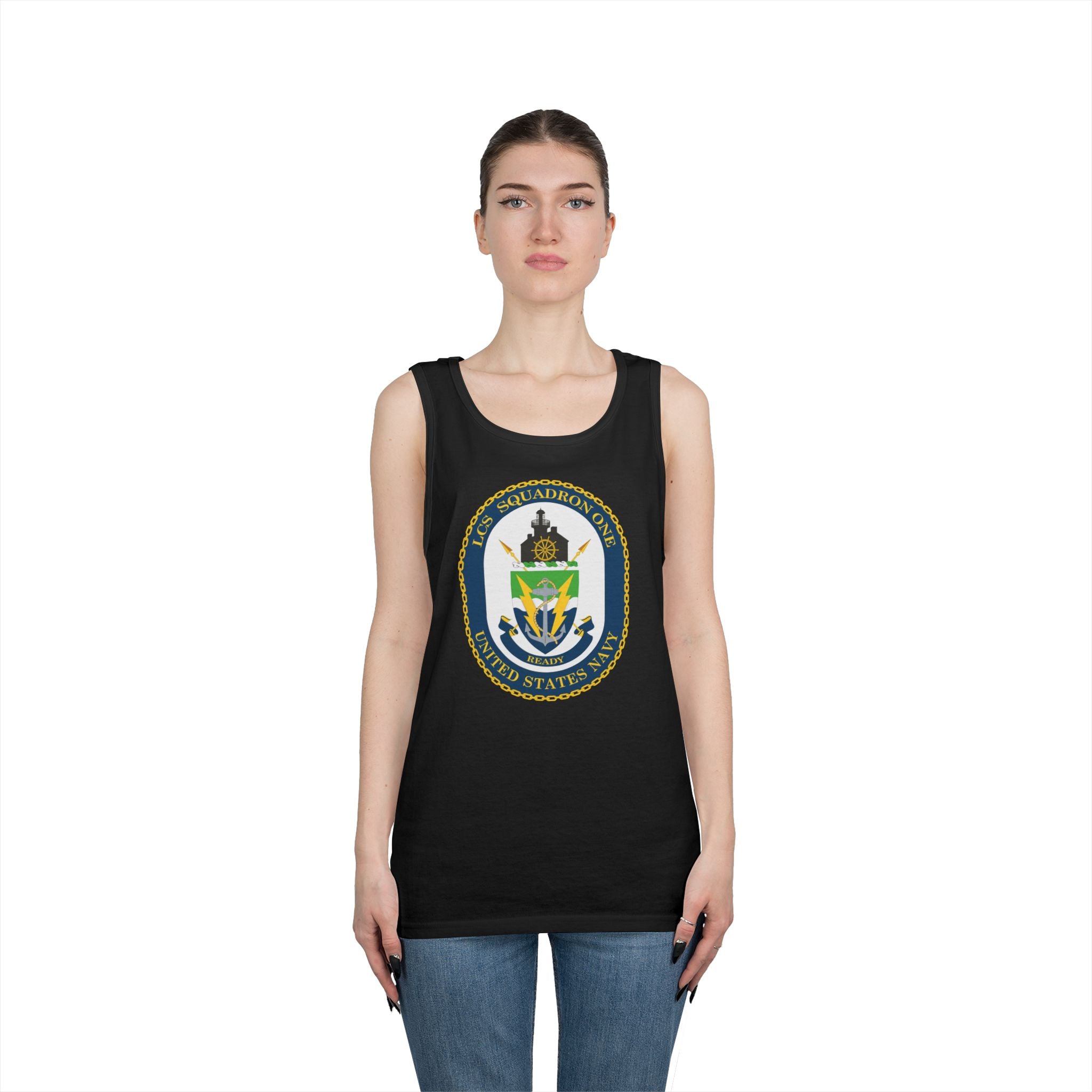 Unisex Heavy Cotton Tank Top - Navy - LCS Squadron One (LCSRON 1) wo txt