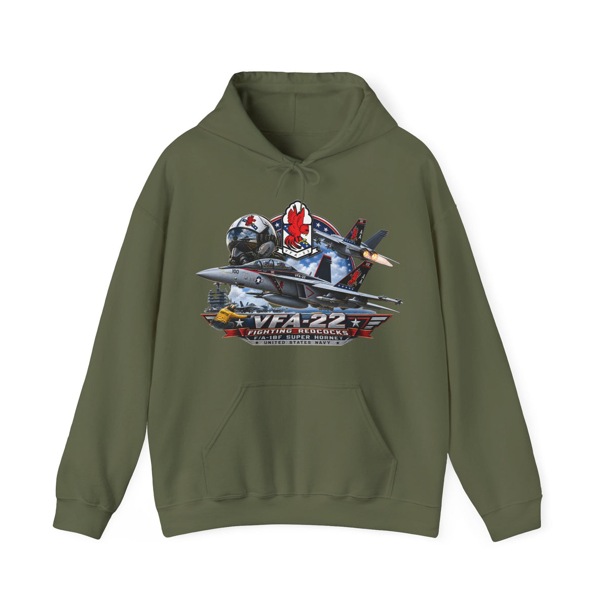 Unisex Heavy Blend™ Hoodies - Strike Fighter Squadron 22nd - AC - Fighting Redcocks - 3D - Enhanced