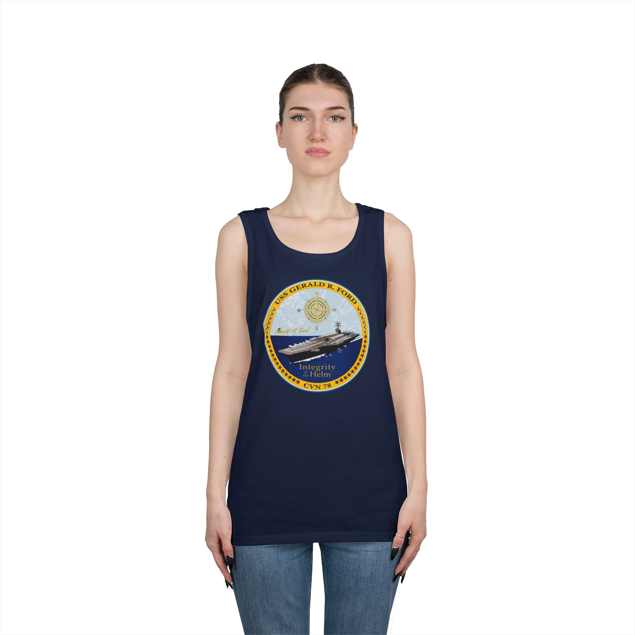 Unisex Heavy Cotton Tank Top - Navy - USS Gerald R. Ford (CVN-78) wo txt