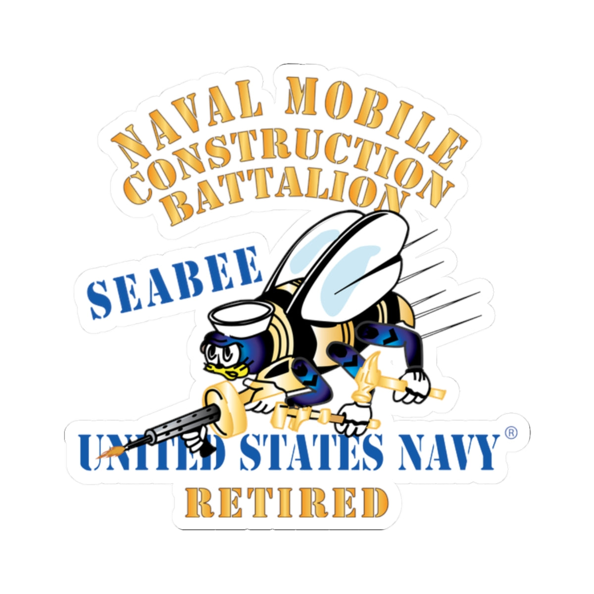 Kiss-Cut Stickers - Navy - Seabee - Retired