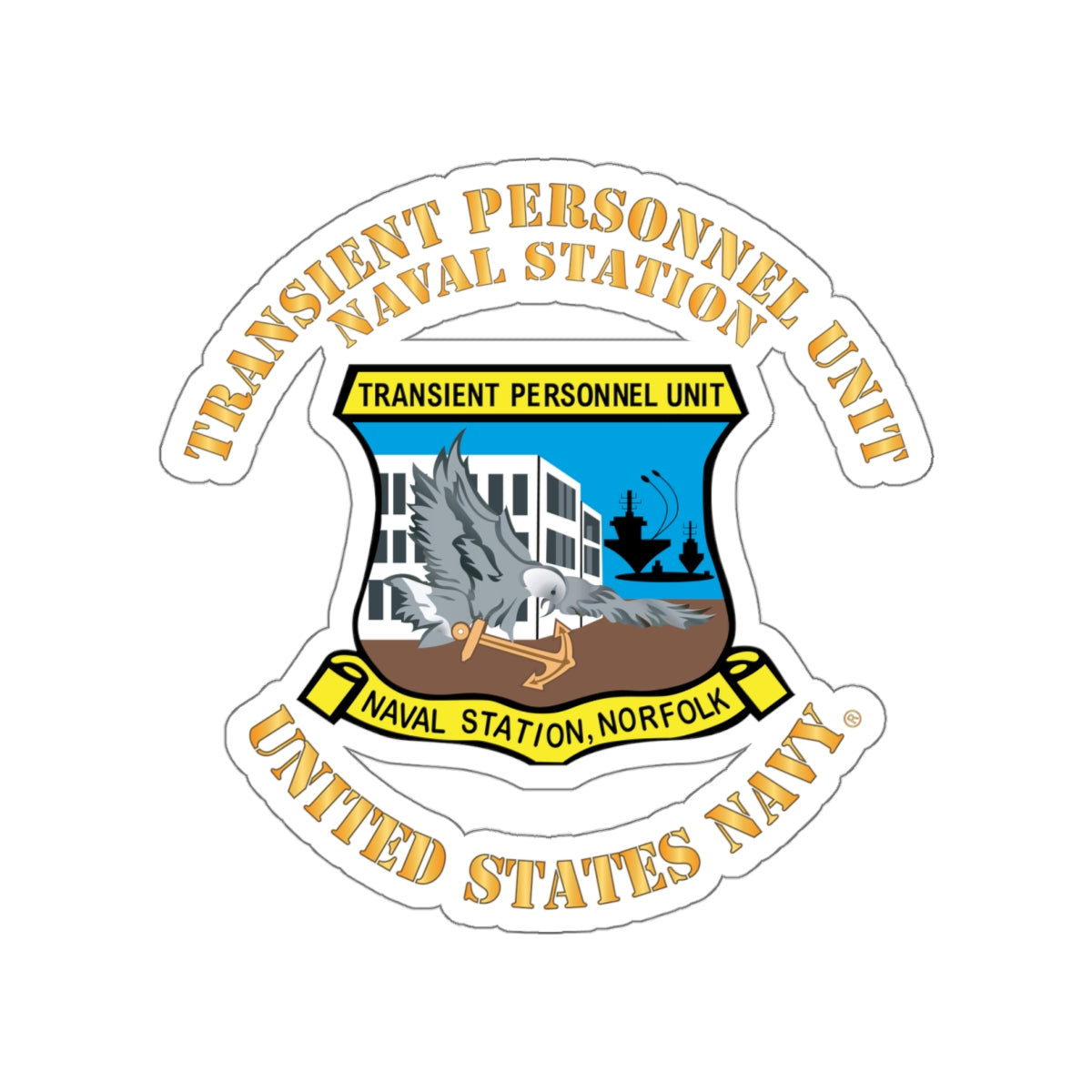 Die-Cut Vinyl Sticker - Navy - Transient Personnel Unit - Naval Station Norfolk