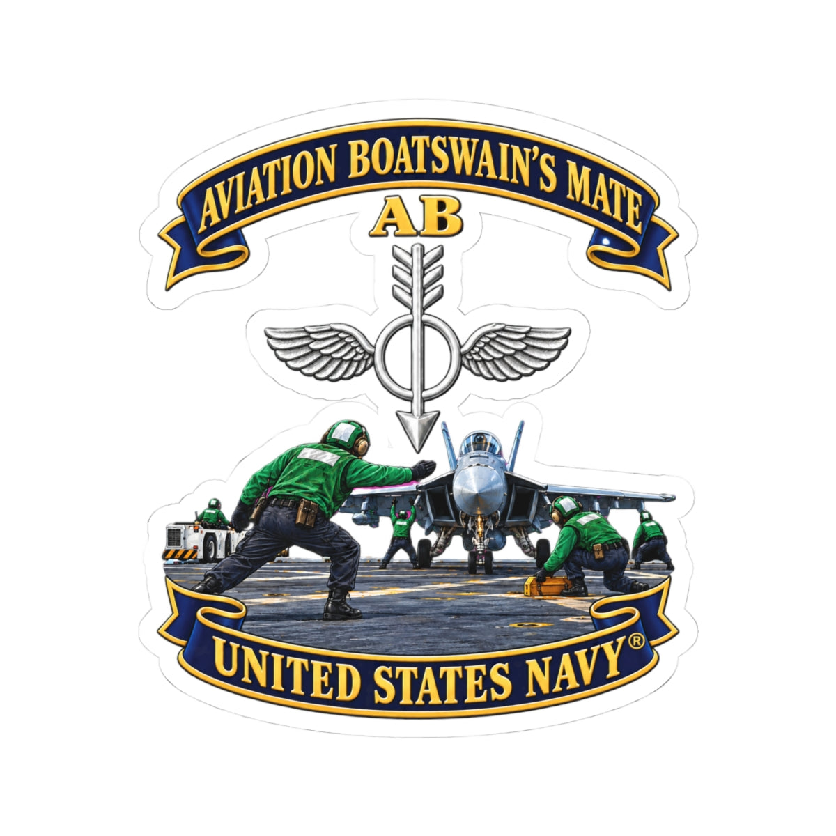 Kiss-Cut Stickers - Navy - Aviation Boatswains Mate Br with AC handler Scene - 3D - Enhanced