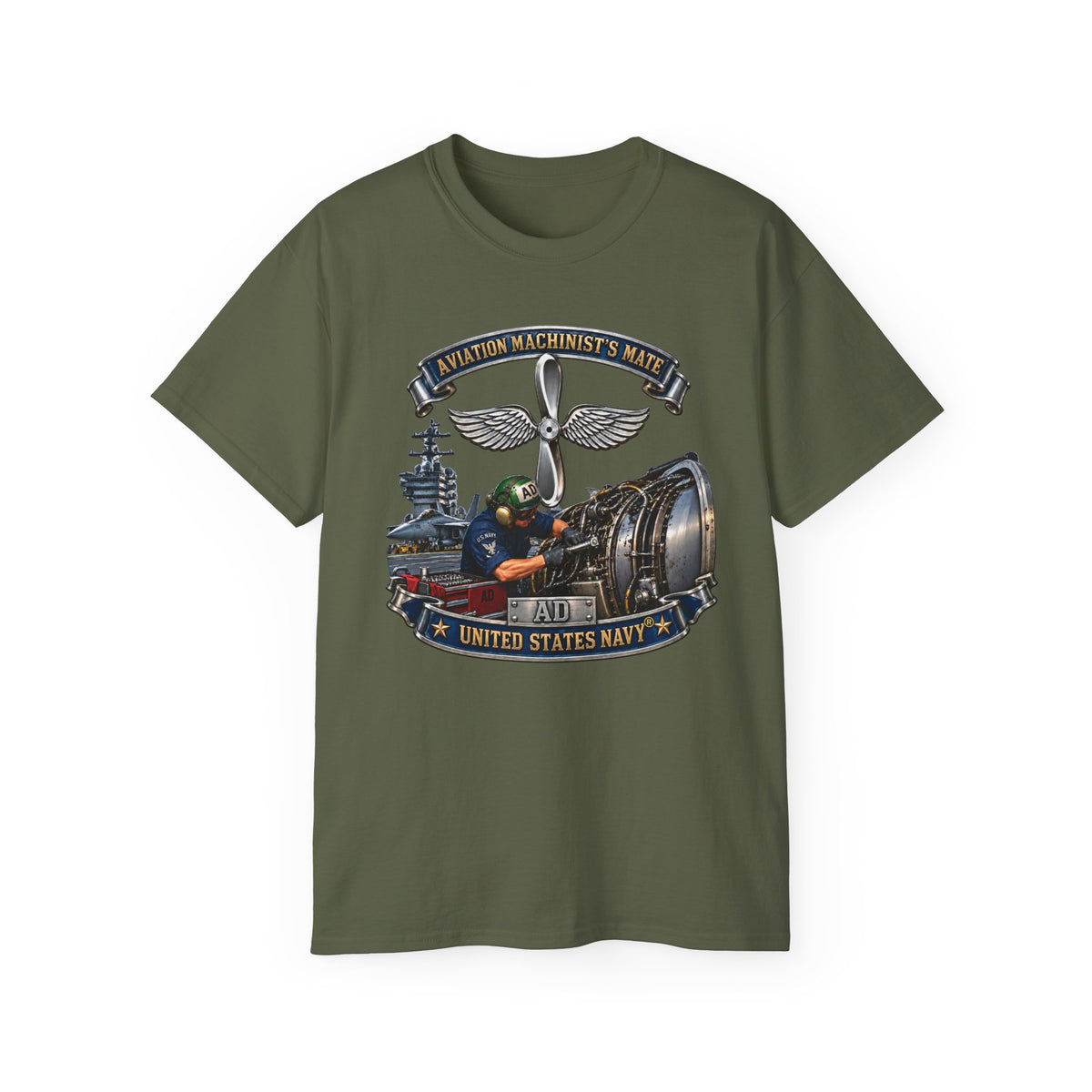 Unisex Ultra Cotton T-Shirt - Navy - Rate - Aviation Machinists Mate Br with Scene - 3D - Enhanced