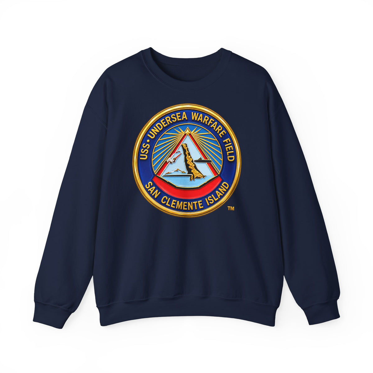 Unisex Heavy Blend™ Crewneck Sweatshirt -  Navy - USS Undersea Warfare Field - San Clemente Island - Crest - 3D - Enhanced