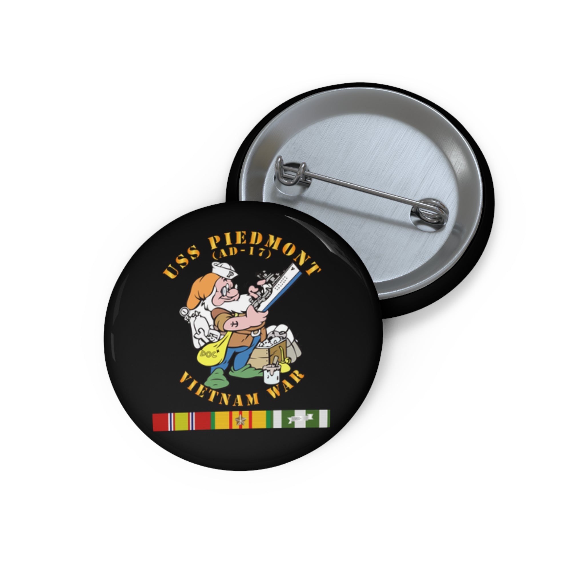 Custom Pin Button - Navy - USS Piedmont (AD-17) w VN SVC - Vietnam War