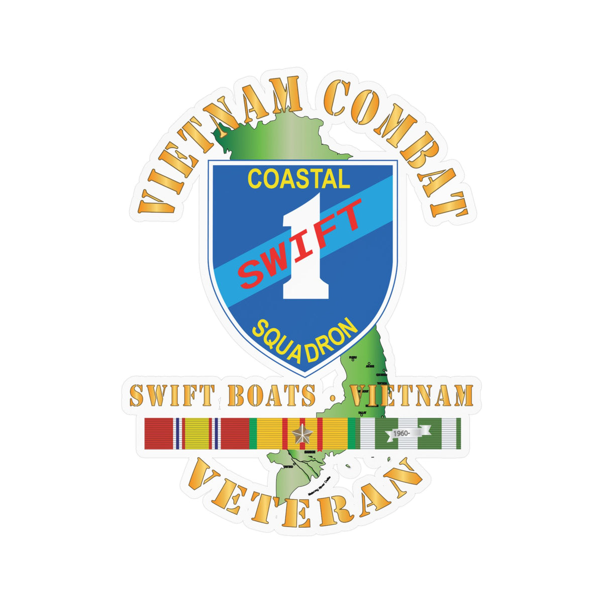 Kiss-Cut Vinyl Decal - Coastal Squadron One (Blue) - SSI -Swift Boats - Vietnam w VN SVC X 300