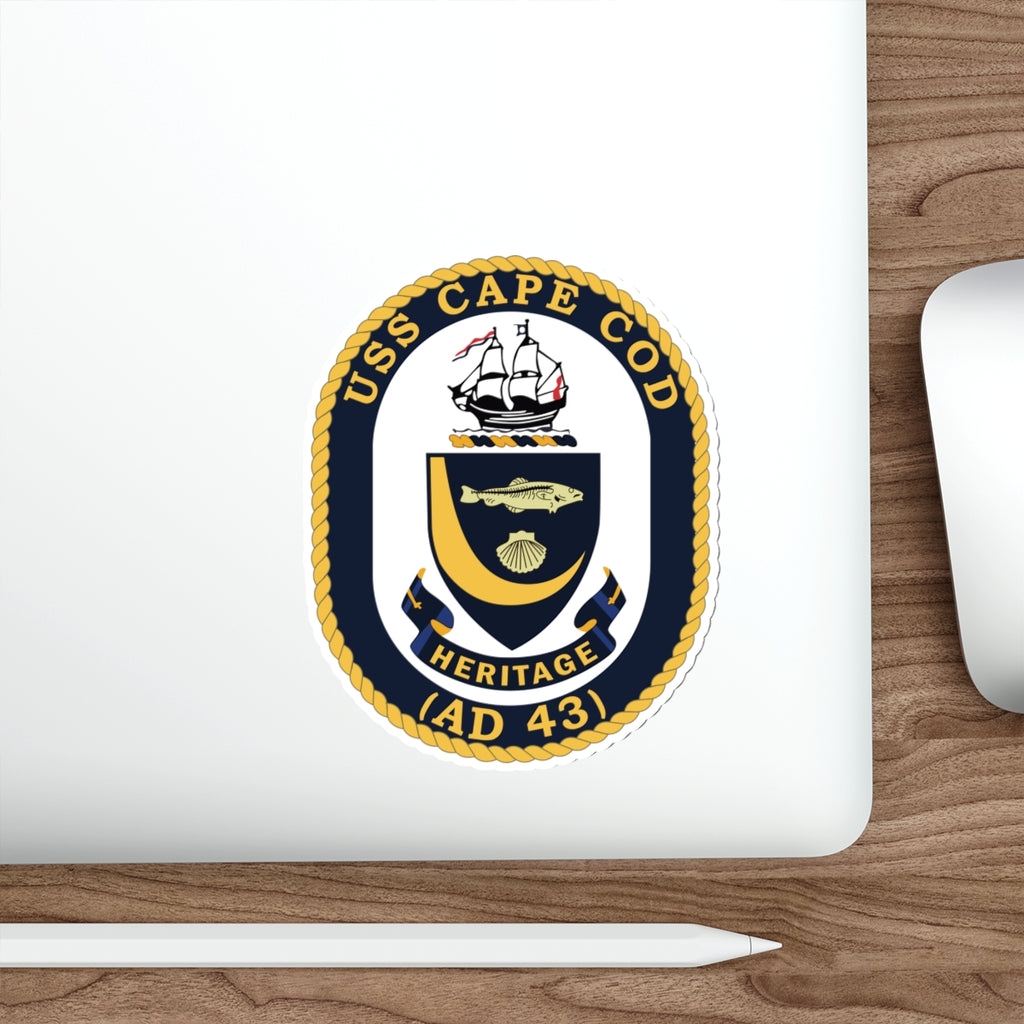 Die-Cut Vinyl Sticker - Navy - USS Cape Cod (AD 43) wo txt X 300