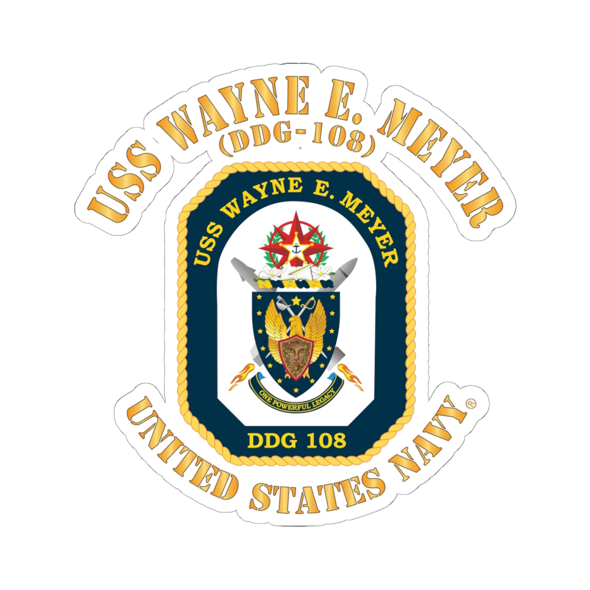 Kiss-Cut Stickers - Navy - USS Wayne E. Meyer (DDG-108) X 300
