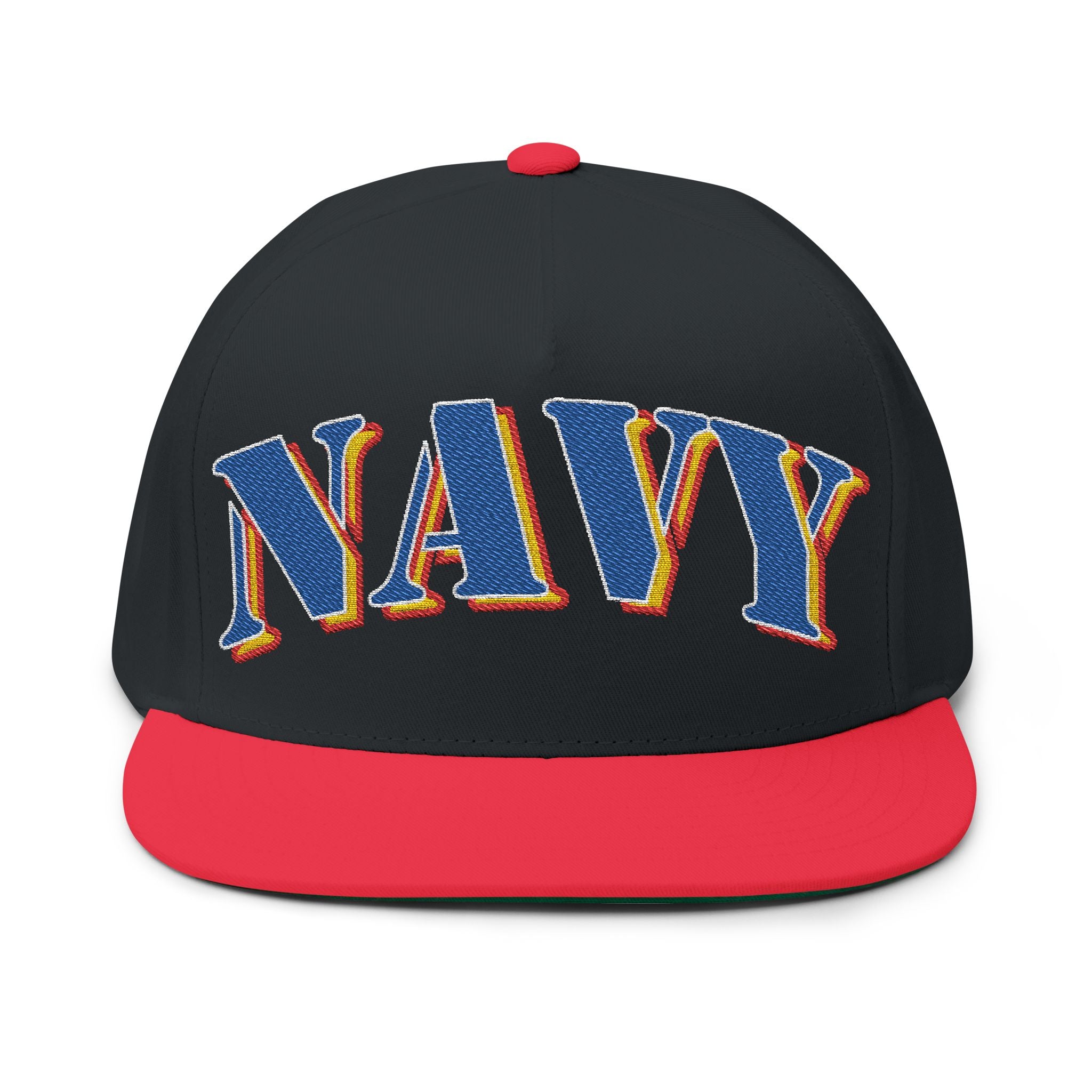 US Navy Embroidered Flat Bill Hat — Retro Varsity Military Style