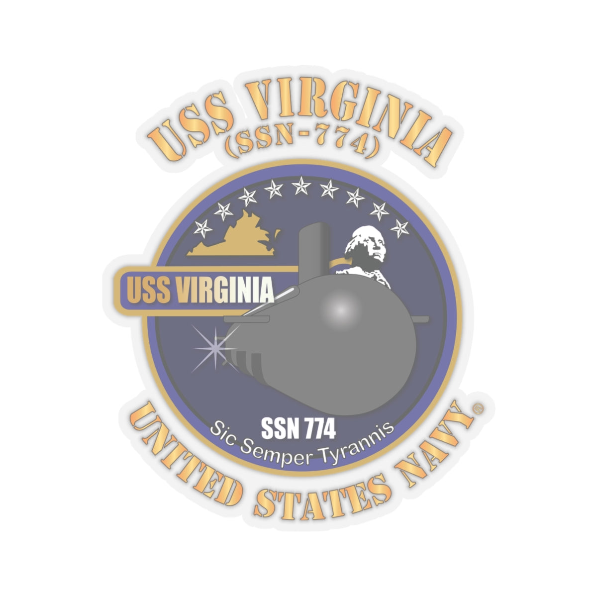 Kiss-Cut Stickers - Navy - USS Virginia (SSN-774) X 300