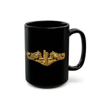 Black Mug (11oz, 15oz) - Navy - Badge - Submarine Warfare wo txt - Officer - 3D - Enhanced