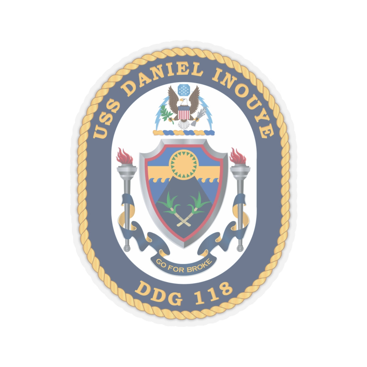 Kiss-Cut Stickers - Navy - USS Daniel Inouye (DDG-118) wo txt