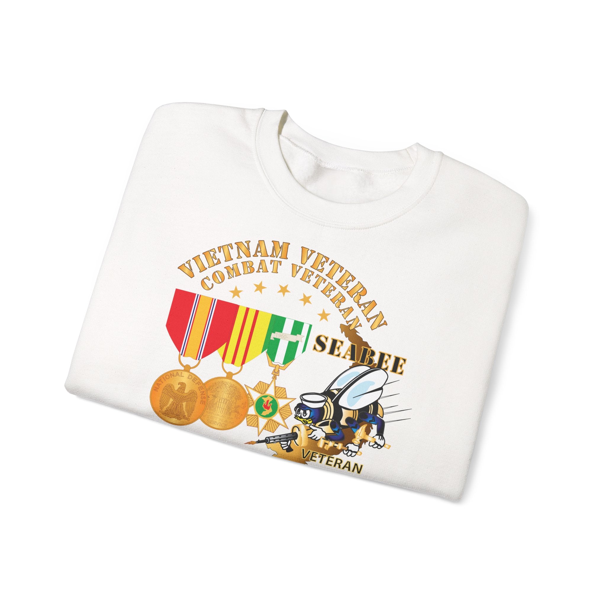 Unisex Heavy Blend™ Crewneck Sweatshirt - Navy - Vietnam  Veteran - w Medals - VN - Seabee