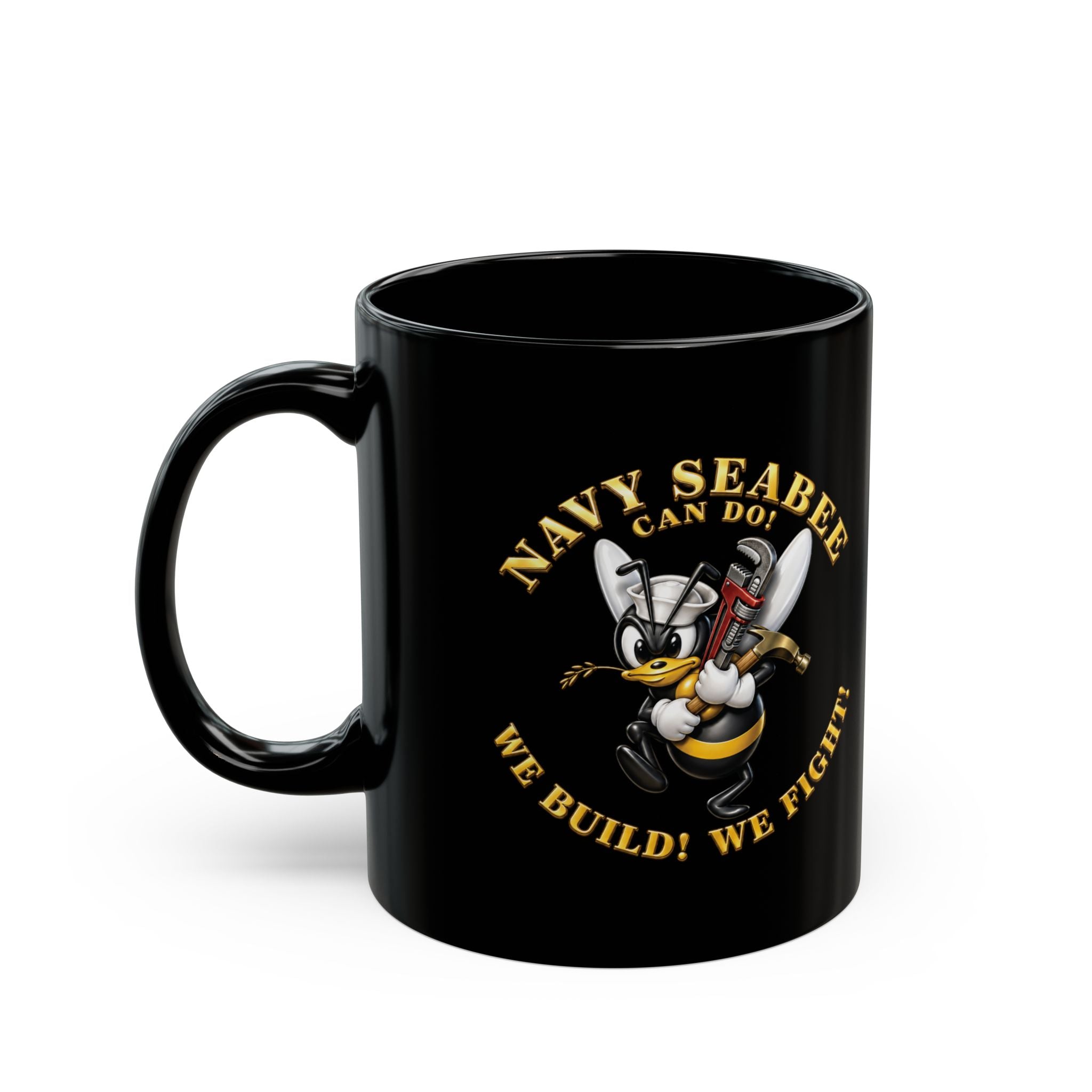 Black Mug (11oz, 15oz) - Navy - Navy SeaBee - w Wrench and Hammer - 3D - Enhanced X 300