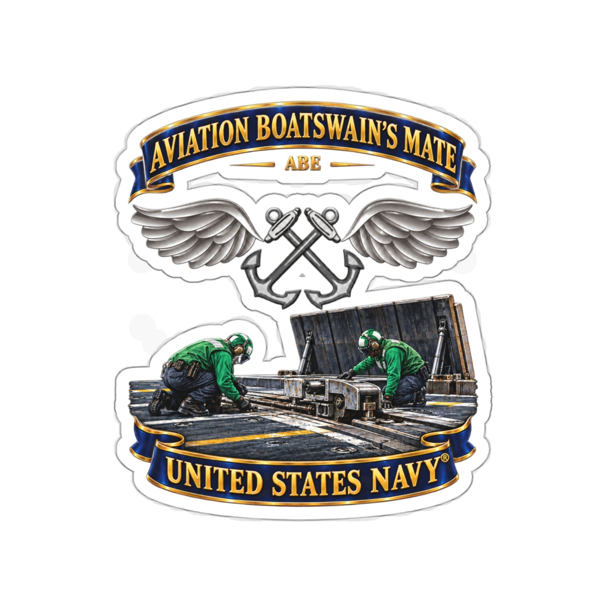 Die-Cut Vinyl Sticker - Navy - Rate - Aviation Boatswain's Mate (ABE) - with Scene - 3D - Enhanced