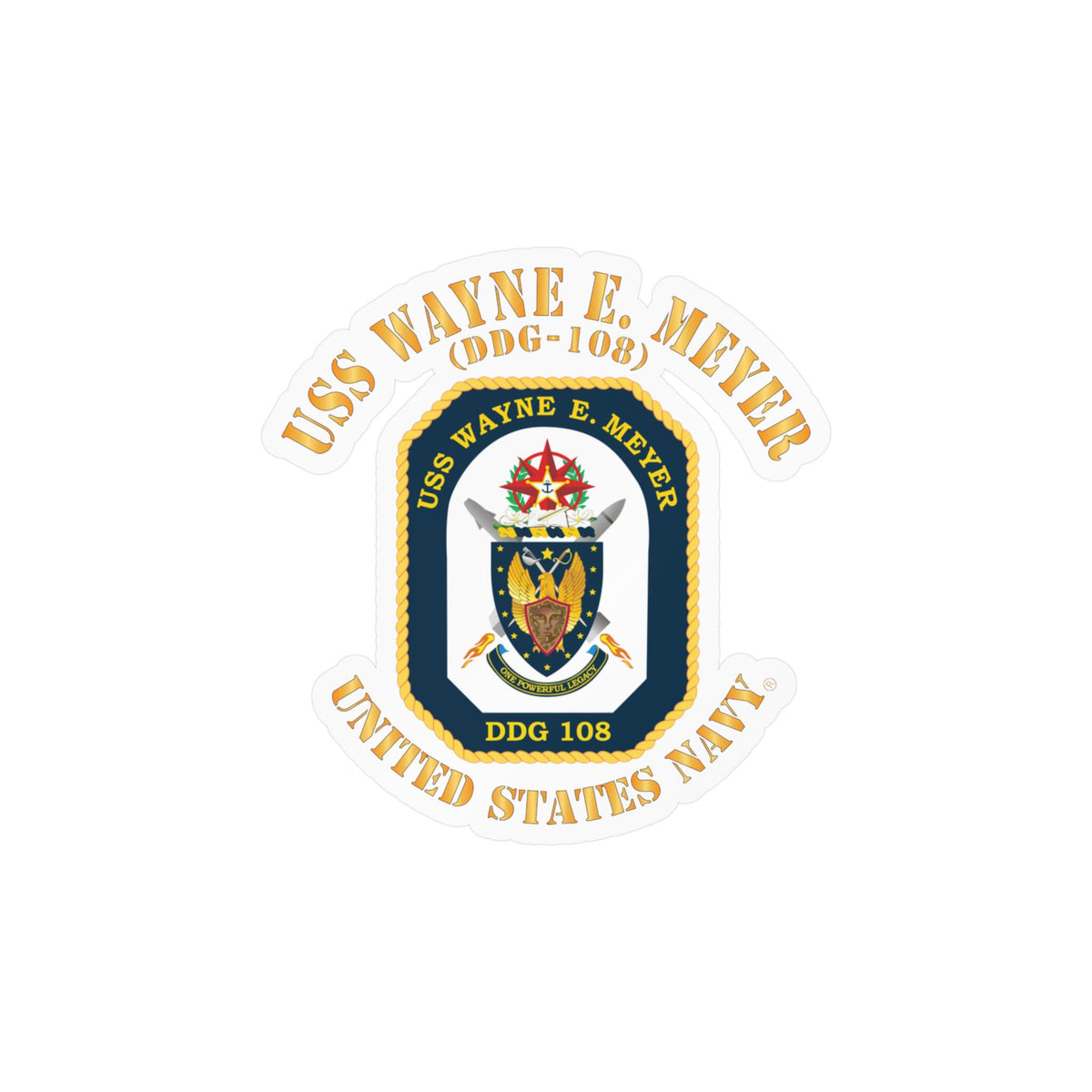 Kiss-Cut Vinyl Decal - Navy - USS Wayne E. Meyer (DDG-108) X 300
