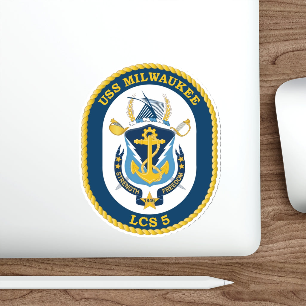Die-Cut Vinyl Sticker - Navy - USS Milwaukee (LCS-5) wo Txt X 300