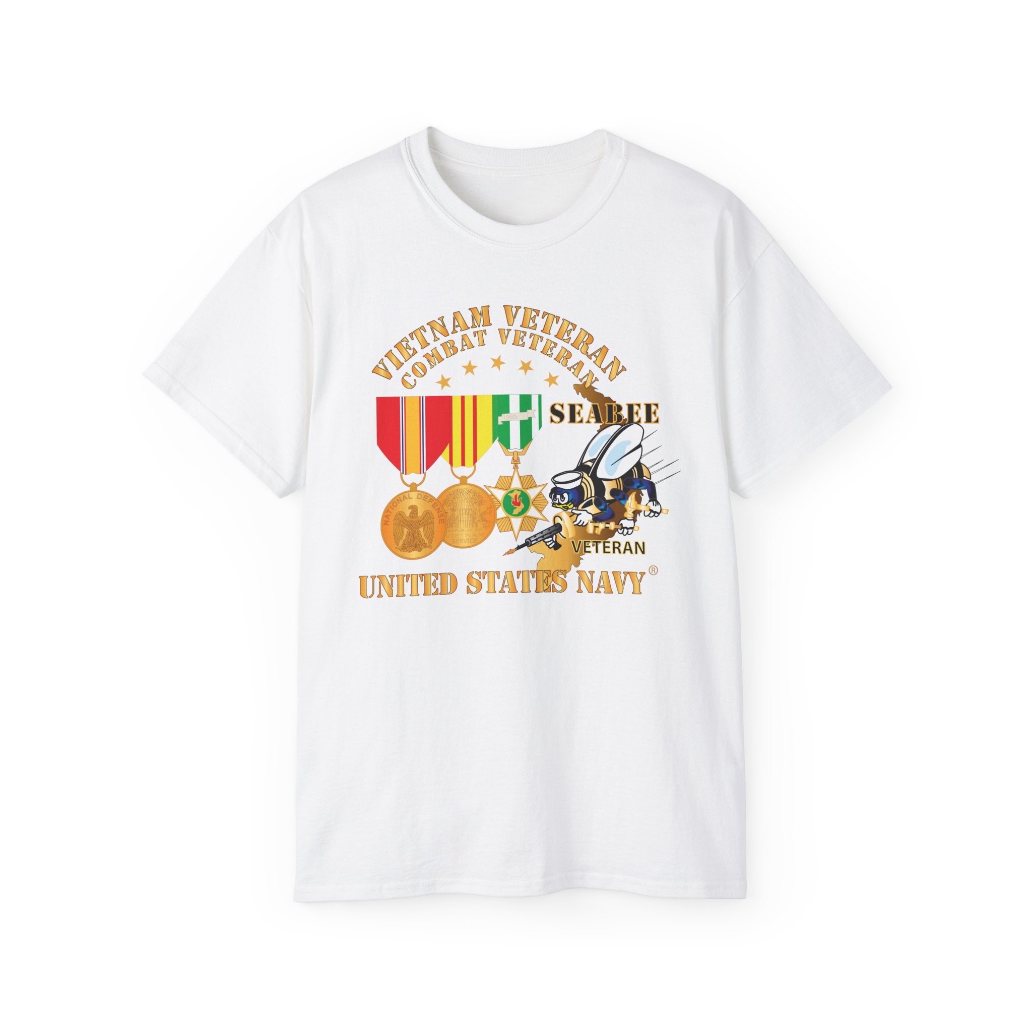 Unisex Ultra Cotton T-Shirt - Navy - Vietnam  Veteran - w Medals - VN - Seabee