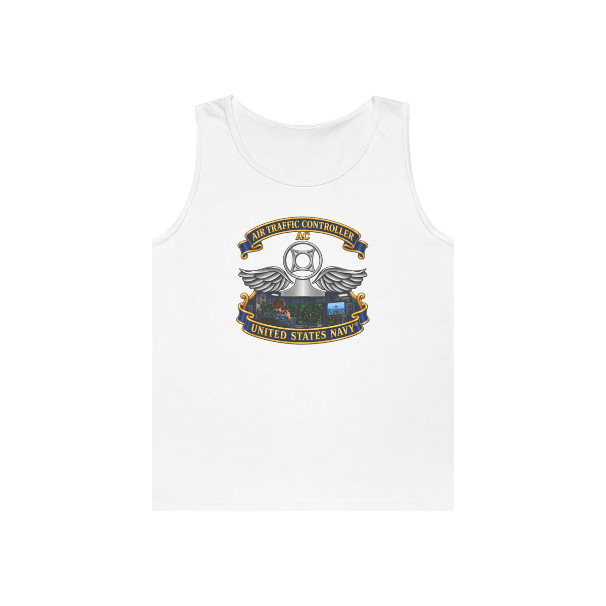 Unisex Heavy Cotton Tank Top - Navy - Rate - Air Traffic Controller (AC) - Shipboard Version  3D - Enhanced
