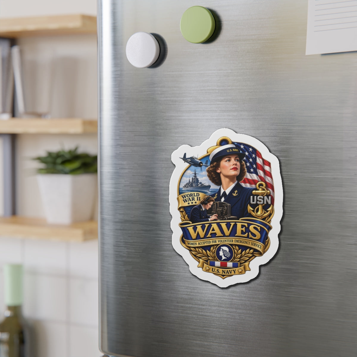 Die-Cut Magnet - WAVES - Women Accepted for Volunteer Emergency Service WWII - 3D - Enhanced