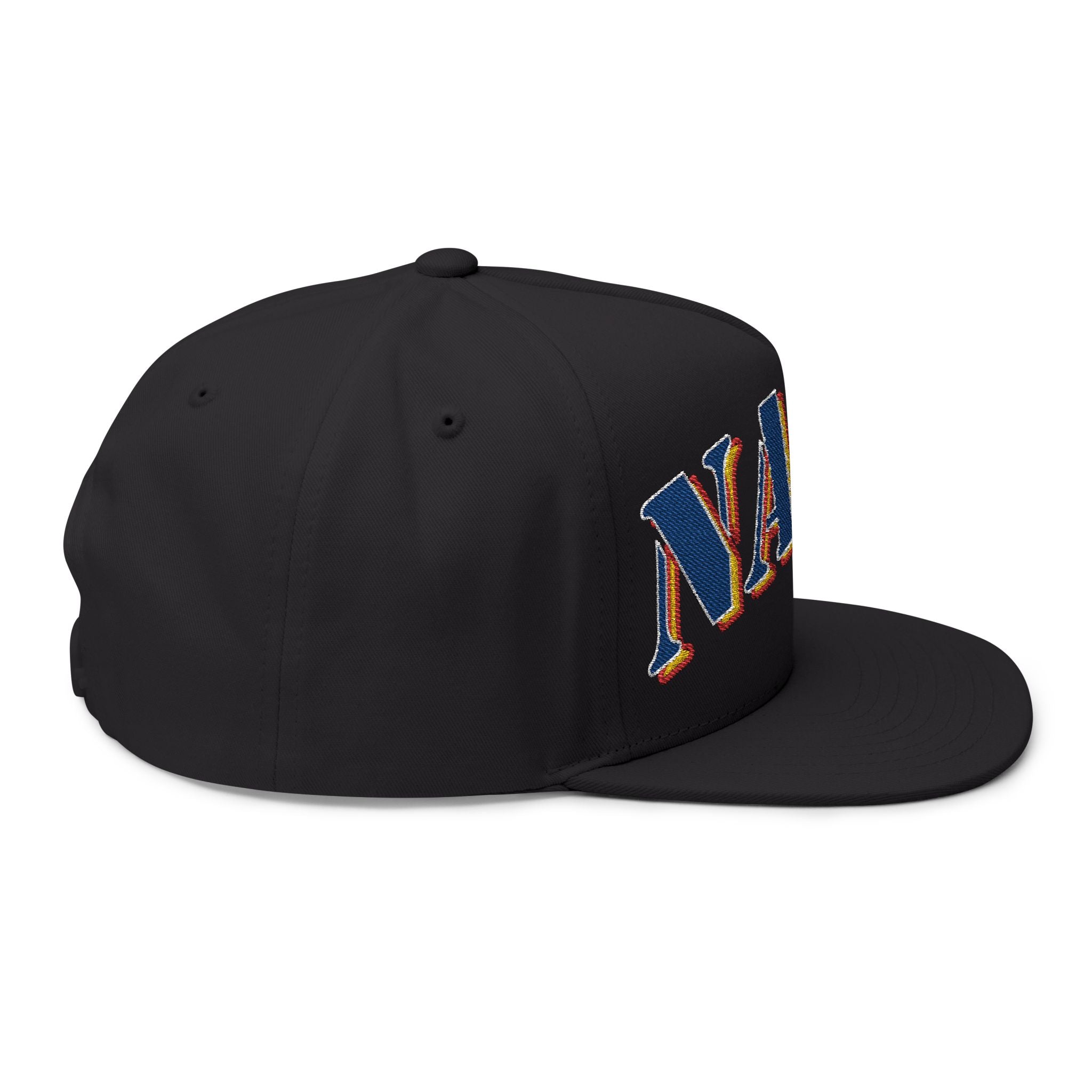 US Navy Embroidered Flat Bill Hat — Retro Varsity Military Style