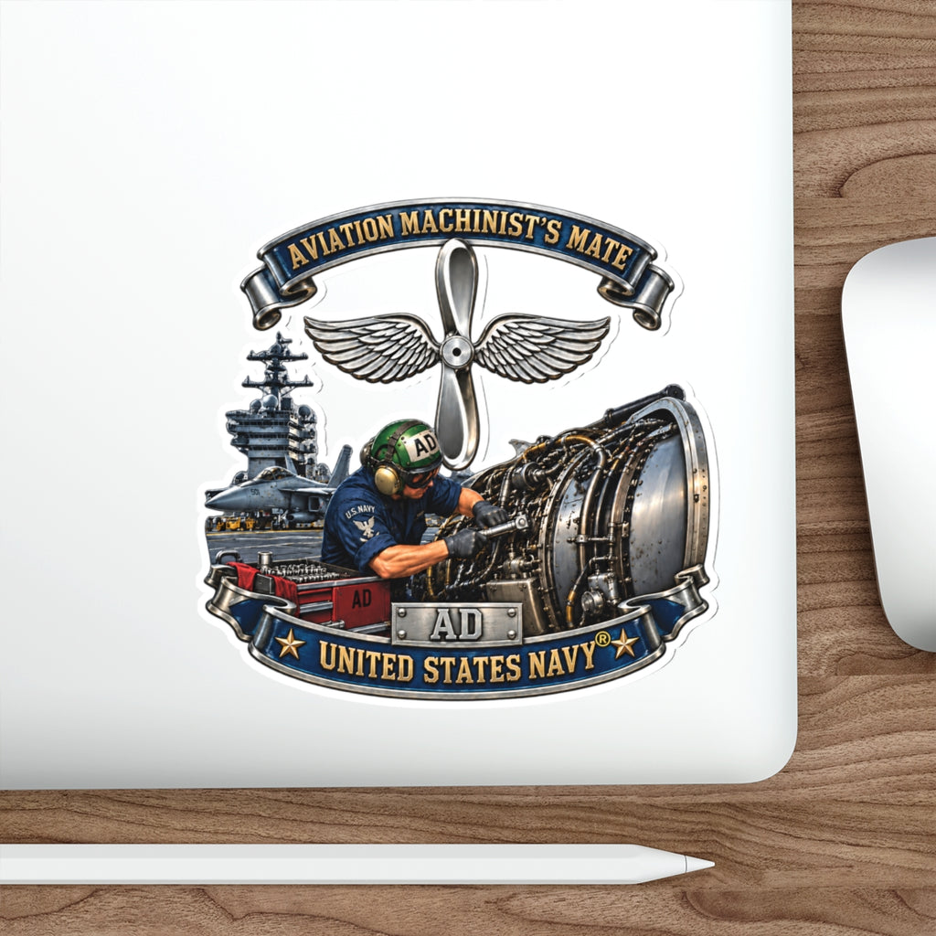 Die-Cut Vinyl Sticker - Navy - Rate - Aviation Machinists Mate Br with Scene - 3D - Enhanced