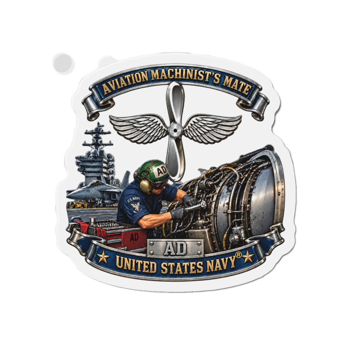 Die-Cut Magnet - Navy - Rate - Aviation Machinists Mate Br with Scene - 3D - Enhanced