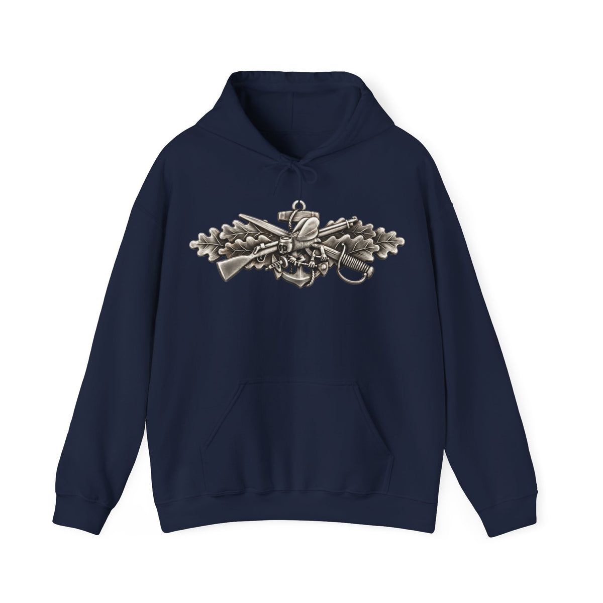 Unisex Heavy Blend™ Hoodies - Navy - Badge - Seabee combat warfare specialist wo txt - Enlisted - 3D - Enhanced