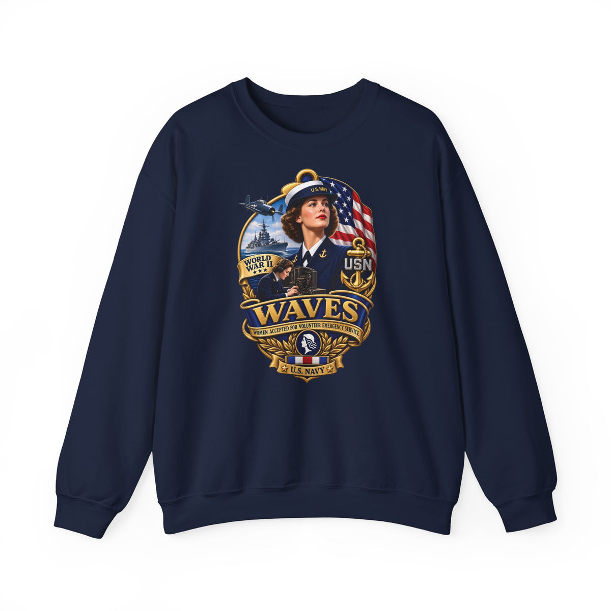 Unisex Heavy Blend™ Crewneck Sweatshirt - WAVES - Women Accepted for Volunteer Emergency Service WWII - 3D - Enhanced