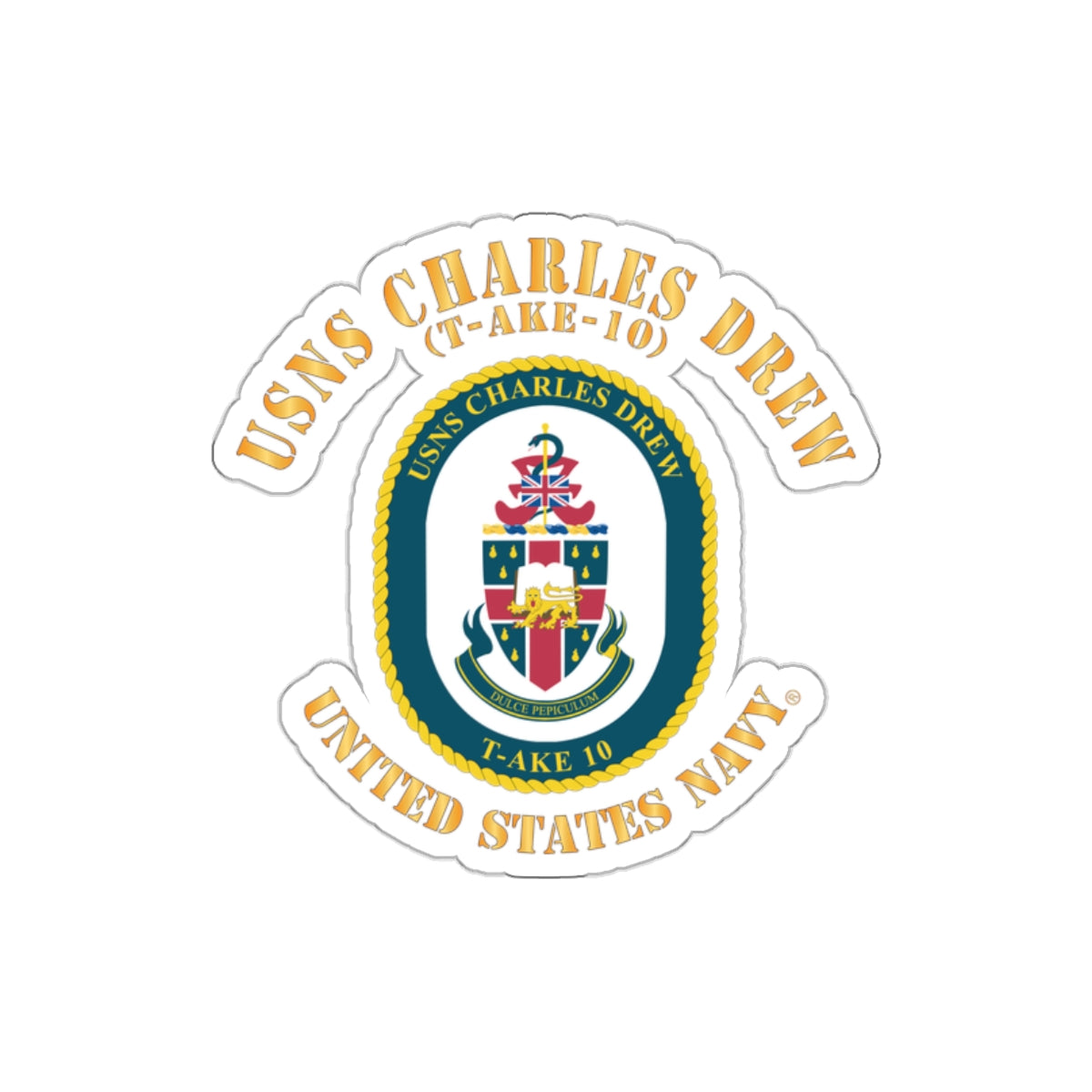 Die-Cut Vinyl Sticker - Navy - USNS Charles Drew (T-AKE 10)