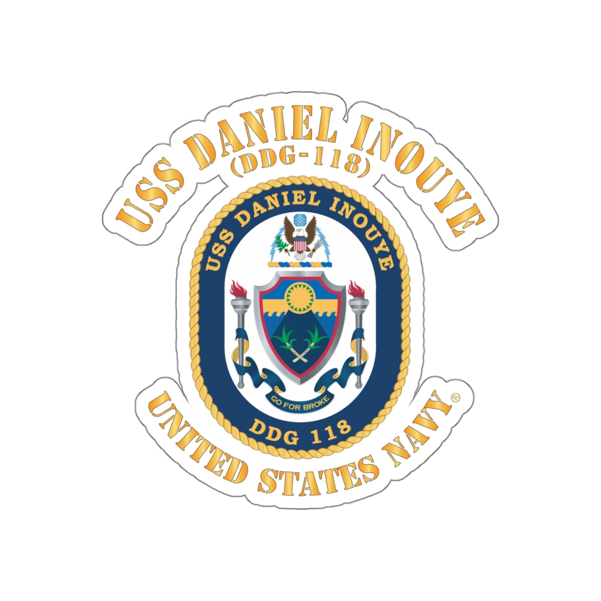 Die-Cut Vinyl Sticker - Navy - USS Daniel Inouye (DDG-118)