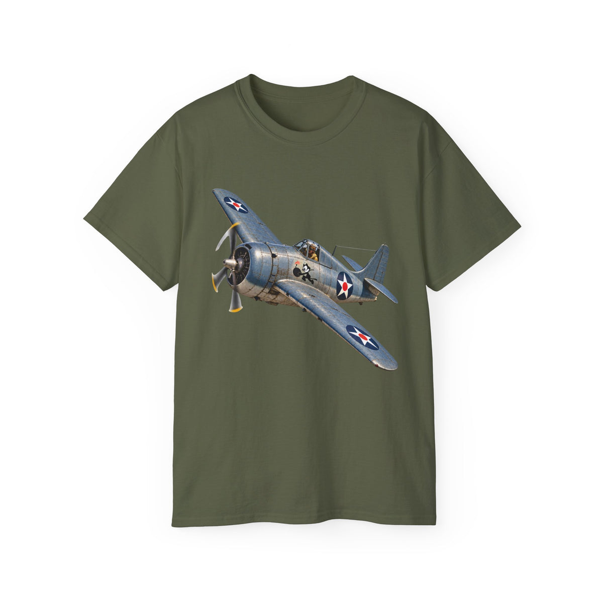 Unisex Ultra Cotton T-Shirt - NAVY - VF - 3 - Wildcat w FELIX WWI Insignia - 3D - Enhanced