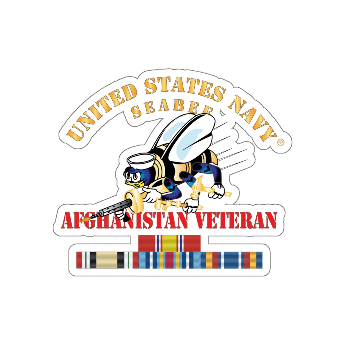 Die-Cut Vinyl Sticker - Navy - Seabee - Afghanistan Veteran