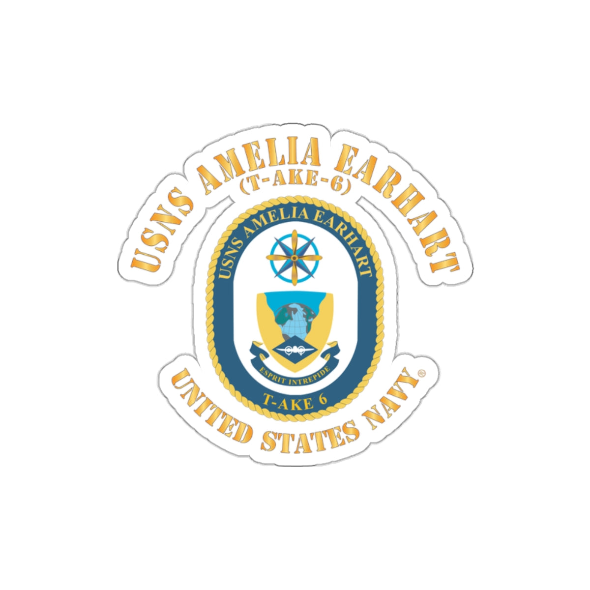 Die-Cut Vinyl Sticker - Navy - USNS Amelia Earhart (T-AKE 6)