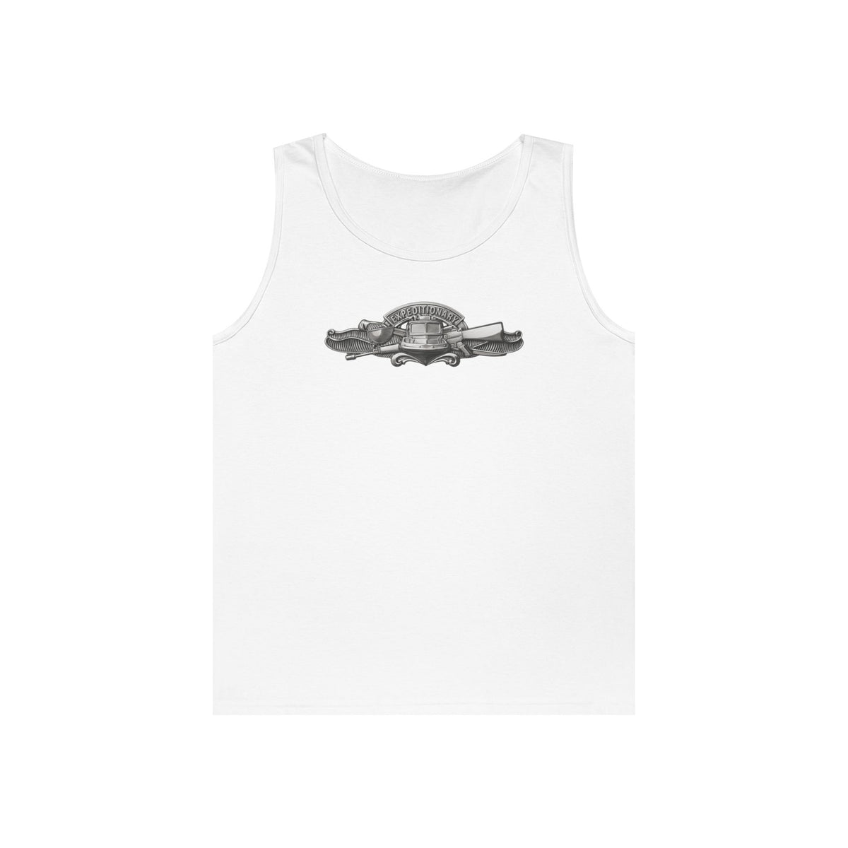 Unisex Heavy Cotton Tank Top - Navy - Badge - Expeditionary Warfare (EXW) wo txt - Officer - 3D - Enhanced