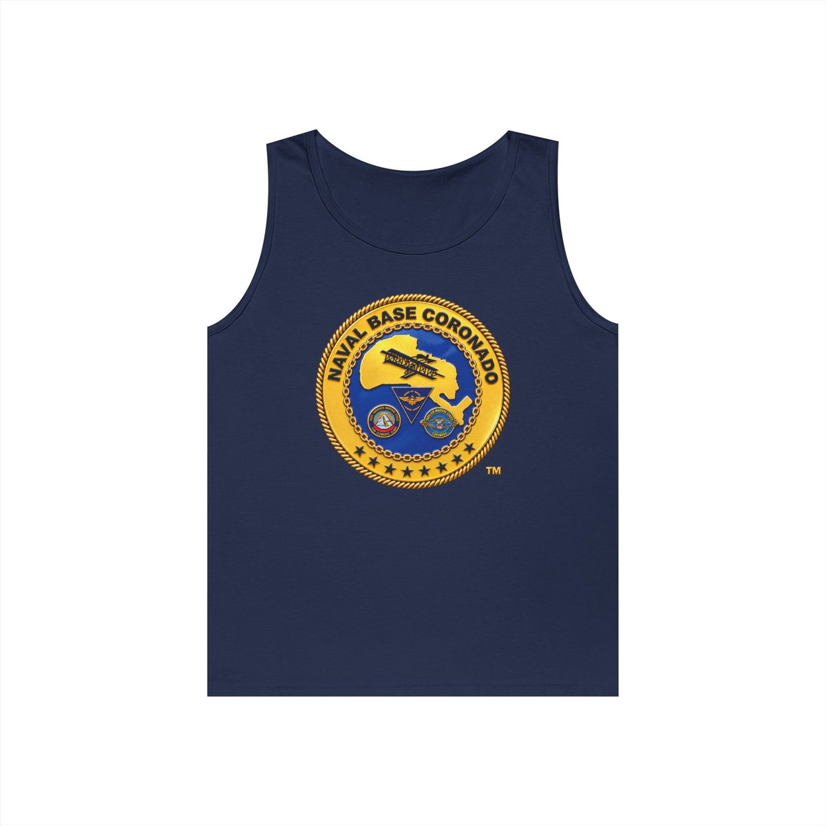 Unisex Heavy Cotton Tank Top - Navy - Naval Base Coronado - Crest - 3D - Enhanced