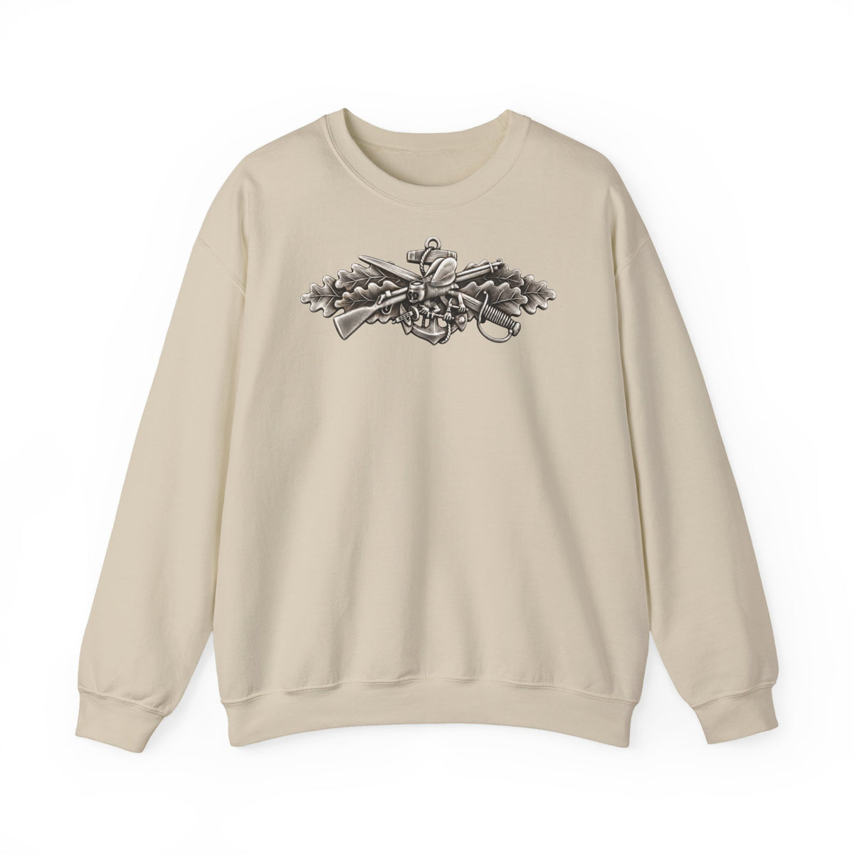 Unisex Heavy Blend™ Crewneck Sweatshirt - Navy - Badge - Seabee combat warfare specialist wo txt - Enlisted - 3D - Enhanced