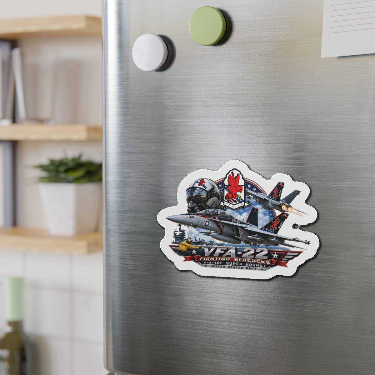 Die-Cut Magnet - Strike Fighter Squadron 22nd - AC - Fighting Redcocks - 3D - Enhanced
