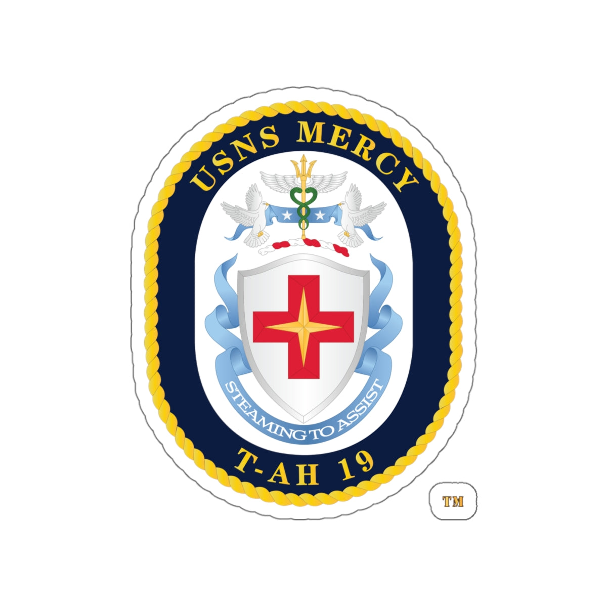 Die-Cut Vinyl Sticker - Navy - USNS Mercy (T-AH-19) - Crest wo Txt